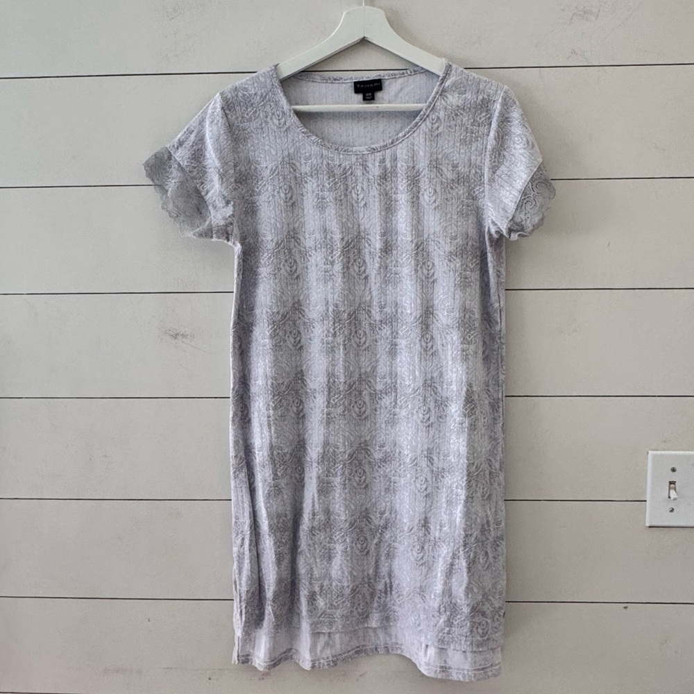 Tahari Gray Patterned Short Sleeve Dress Pajamas Size Medium